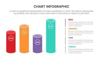 infographic chart concept for slide presentation with 4 point list and horizontal tube and information on right for percent or percentage data vector