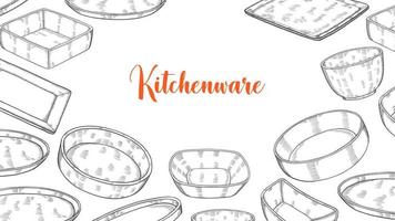 Kitchenware set collection with hand drawn sketch for background banner template poster vector