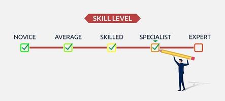 concepto de crecimiento del nivel de habilidad. mejorar y aumentar el nivel de conocimiento del trabajador profesional o empleador paso a paso. vector