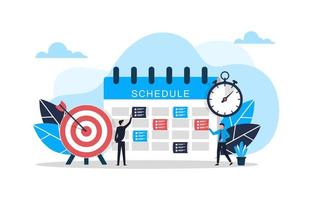 Setting schedule and planner concept. Task management and progress of work, vector illustration