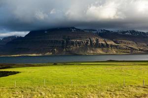 Picturesque landscape with green nature in Iceland during summer. Image with a very quiet and innocent nature. photo