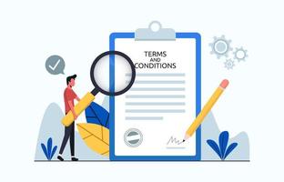 Terms and conditions legal concept design. Man checking form and agree with the terms and conditions vector