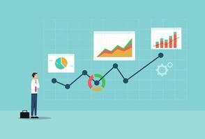 Business analysis and statistics concept design. Businessman analyzing data statistical with graphs and charts symbol vector