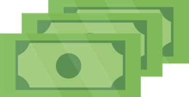 Piggy bank and green dollars money simple illustration in flat style png