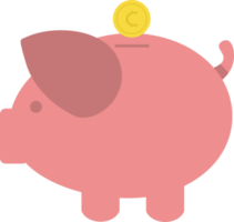 Piggy bank and green dollars money simple illustration in flat style png