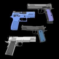 Set of firearms vector style, Shooting gun, Weapon illustration, Vector Line, Gun illustration, Modern Gun, Military concept, Pistol for training