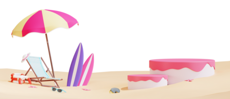 modelo de banner de praia de verão com ilustração 3d png