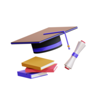 3d icona illustrazione cappello e libri di laurea png