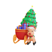 3d christmas tree on sledge with reindeers png