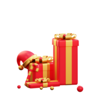 3d christmas giftbox and santa hat png