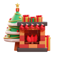 3d christmas tree and fireplace png