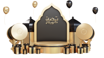 ramadan iconwith 3d round podium and islamic drum png