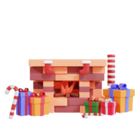 3D-pictogram kerstcadeaudoos en open haard png