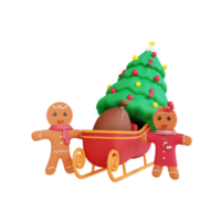 3d christmas tree on sledge with gingerbread png