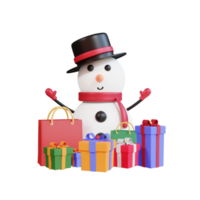3d christmas snowman and gift box png