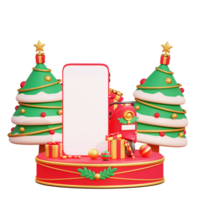 feliz natal e feliz ano novo com smartphone 3d e enfeites de natal png