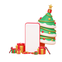 joyeux noël et bonne année avec smartphone 3d et décorations de noël png