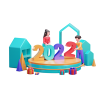 Happy new year 2022 banner template with 3d illustration creative design concept png