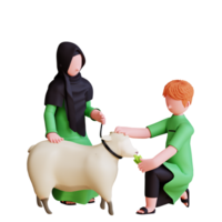 3d character muslim couple feeding shep to celebrate eid al adha mubarak png