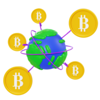 illustration 3d commerce mondial de bitcoins png