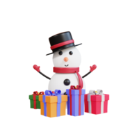 3d icona natale cappello nero pupazzo di neve e confezione regalo