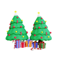 3d christmas tree and gift box with candy stick