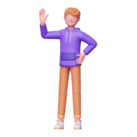 3d character young boy saying hello png