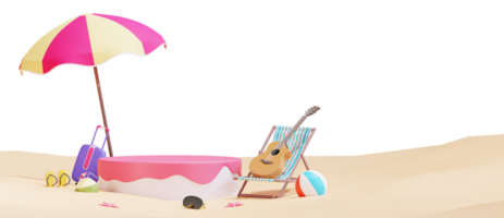 modelo de banner de praia de verão com ilustração 3d png