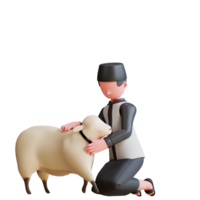 macho muçulmano de personagem 3d com ovelhas adoráveis para celebrar eid al adha mubarak png