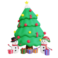 3d icon christmas tree, gift box and snowman