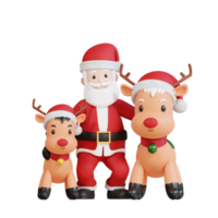 Santa claus mascot 3d character smilling with reindeers png