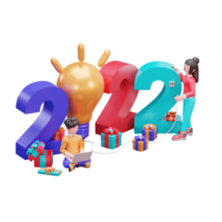 Happy new year 2022 banner template with 3d illustration creative design concept png