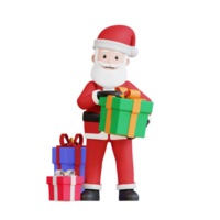 Santa claus mascot 3d character holding christmas gift png