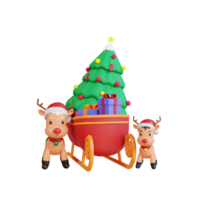 3d christmas tree on sledge with reindeers png