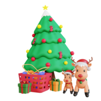 3d christmas tree, gift box, rendeer, shoping basket,  and shopping cart png