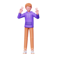3D-Charakter Junge Friedenshaltung png