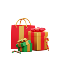 3D-kerstgeschenkdoos en boodschappentas png