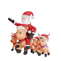 weihnachtsmann-maskottchen 3d-charakter, der rentier reitet png