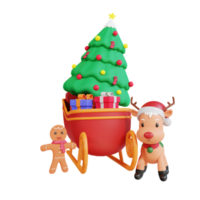 3d christmas tree on sledge with reindeers png