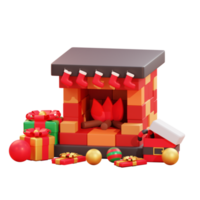 Merry christmas and happy new year with 3d fireplace and christmas ornaments png