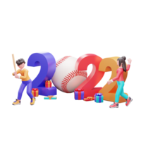 frohes neues jahr 2022 bannervorlage mit kreativem baseball-designkonzept der 3d-illustration png