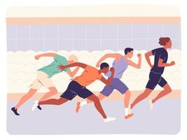 Group of athletes running fast in training or competition. vector