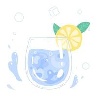 Glass of drinking water and slice of lemon vector
