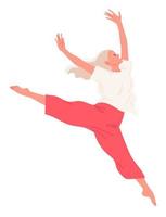 Dancing girl performs a jump with raised arms. vector