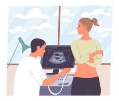 Medical examination. Doctor gives ultrasound to patient. vector