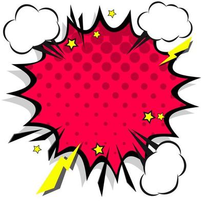 Retro comic design speech bubbles. Flash explosion with clouds, lightning, stars. Pop art vector elements.
