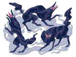 Scary wolves, vicious aggressive beast, dark fairy tale mystical character vector