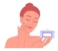 Young woman applying cream to her face. vector