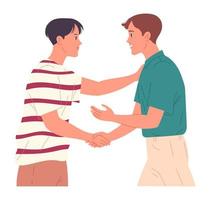 Two guys shaking hands when greeting each other.