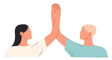 Hands of man and woman holding each other showing unity and togetherness. vector